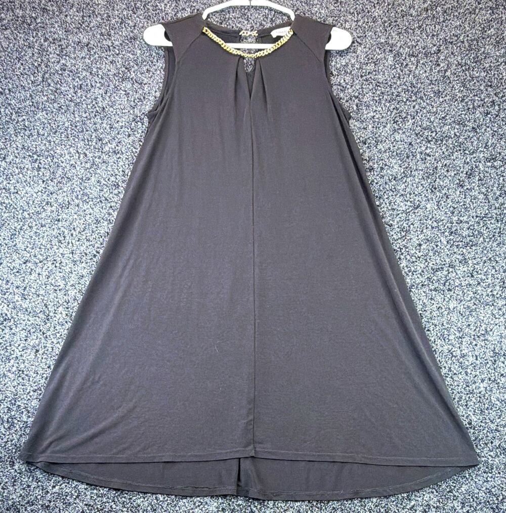 Calvin Klein Women's Black Knit V-Neck Sleeveless A-Line Chain Dress Size S